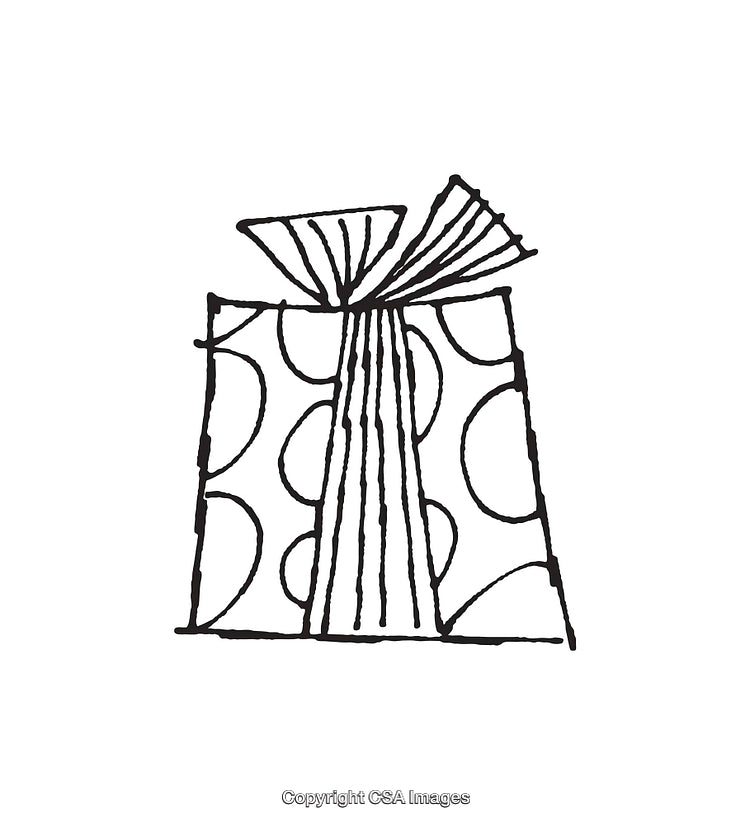 Black and White Line Art Drawing of a Gift Box