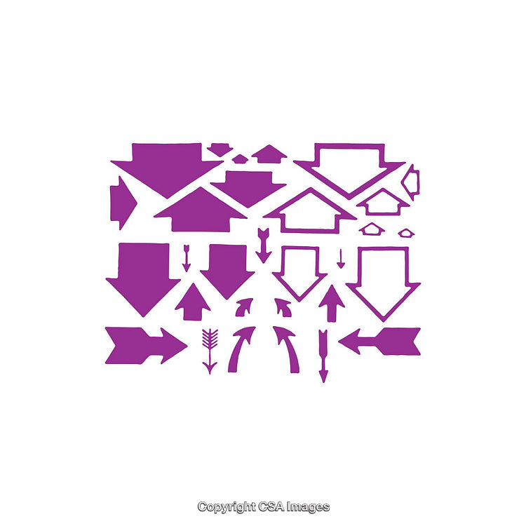 Assortment of Purple Arrow Shapes and Dingbats on White Background
