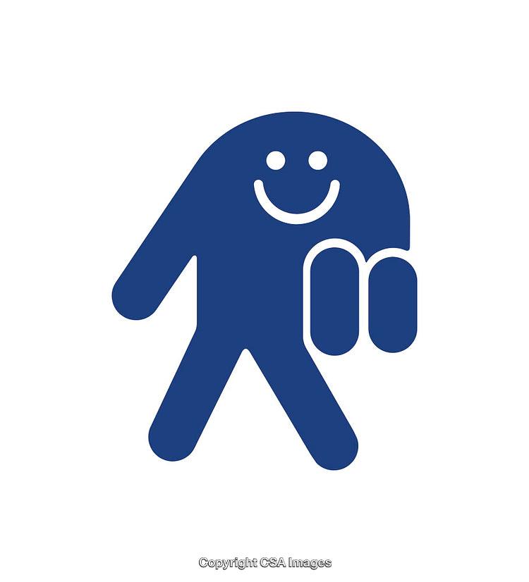 Blue Smiley Figure Icon Holding an Object in White Background