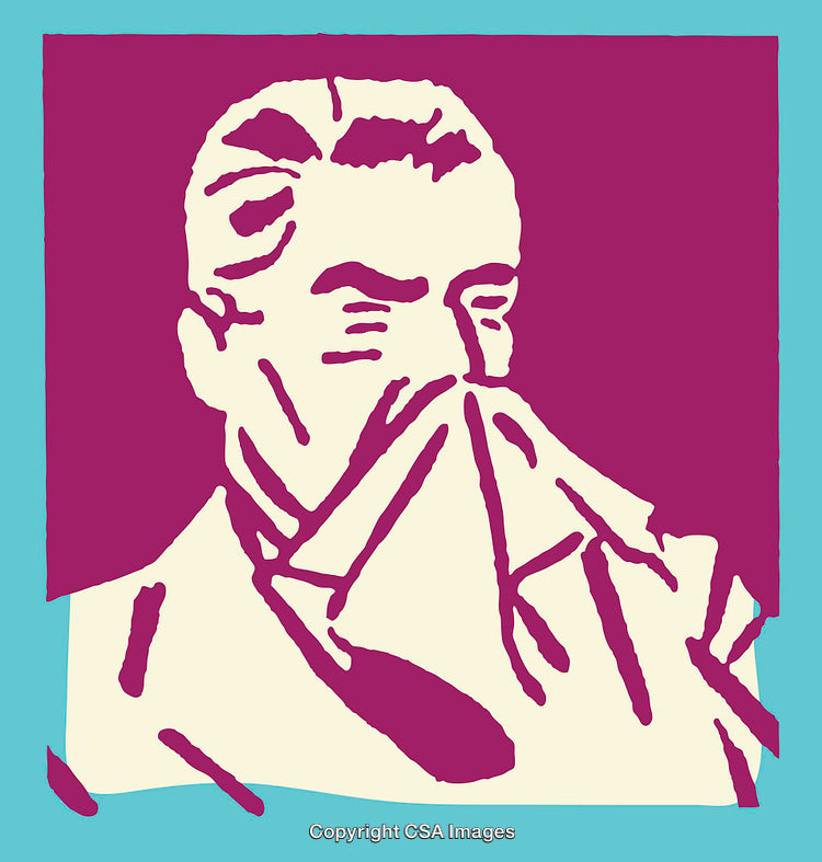 Abstract Illustration of a Person Sneezing in Vibrant Colors