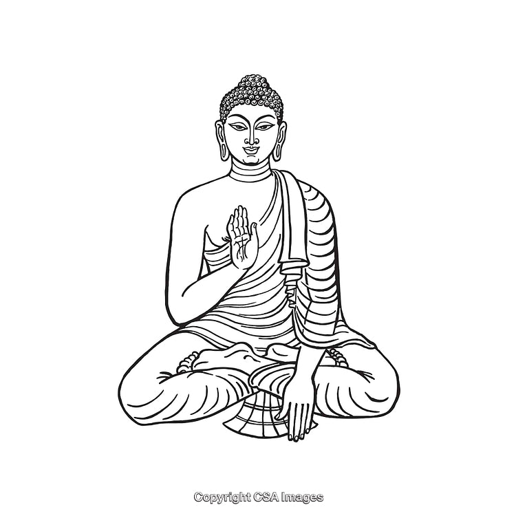 Black And White Buddha Line Art Illustration Meditation Scene