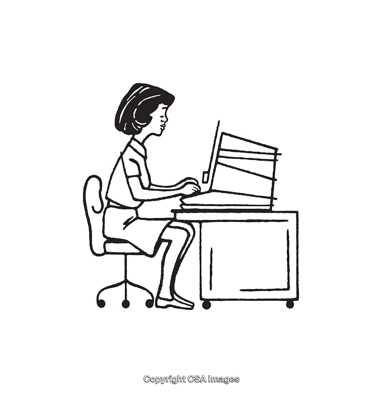 Black and White Line Art of a Person Working at a Desk