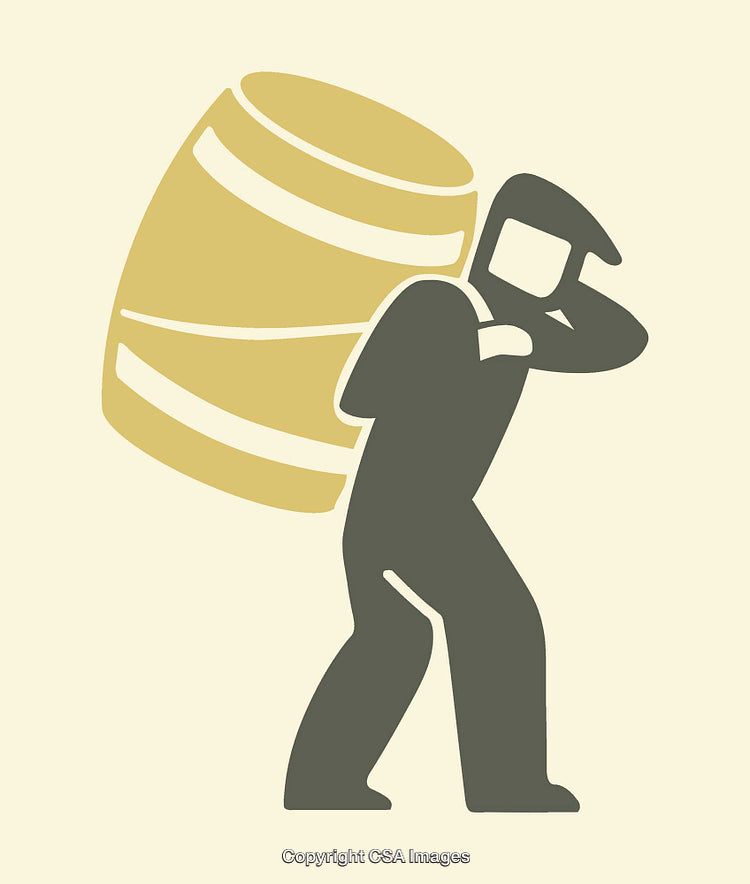 Silhouette of a Worker Carrying a Large Barrel in Minimalist Style