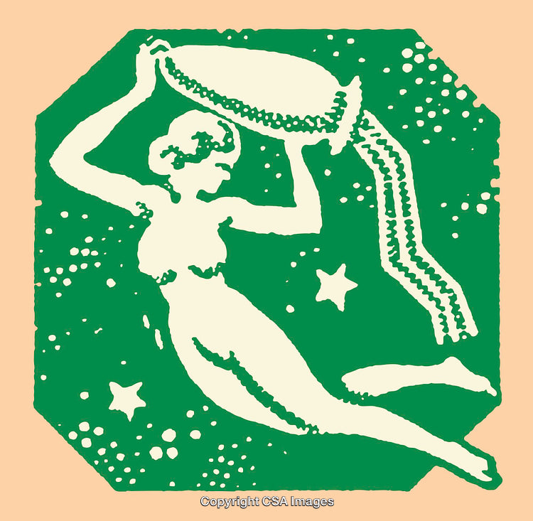 Vintage Aquarius Zodiac Illustration with Stars and Mythical Depiction