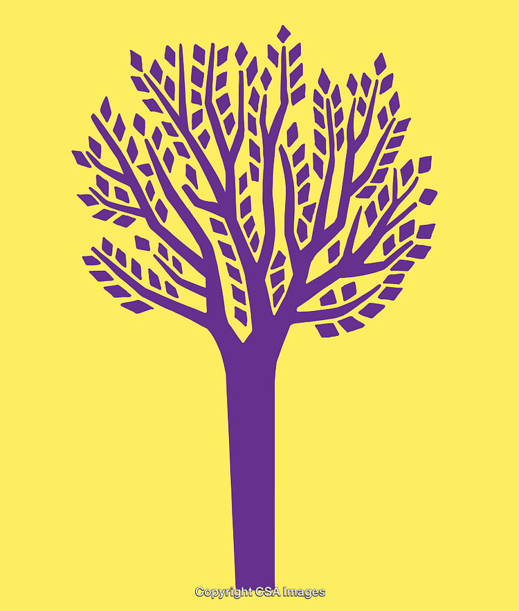 Purple Tree Line Art on Bright Yellow Background Illustration