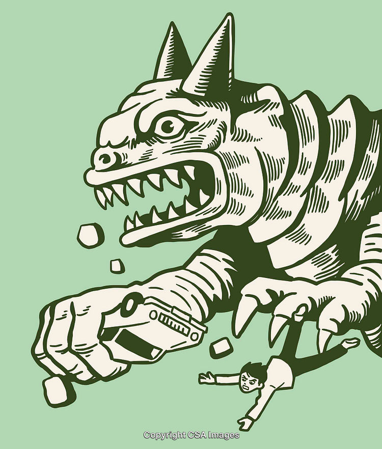Giant Monster Attacking City with Vehicles and Citizens in Distress
