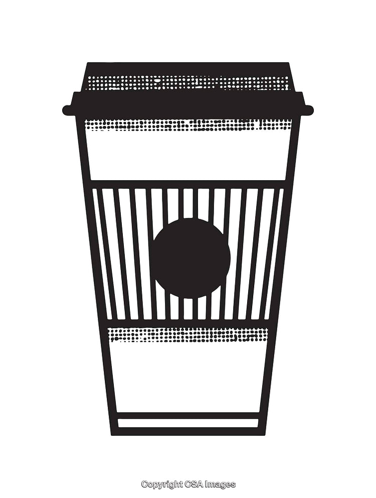 Stylized Black and White Coffee Cup Line Art Illustration