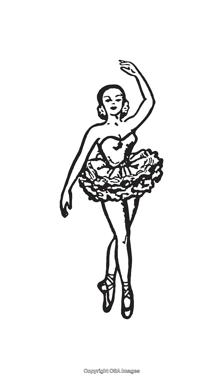 Black and White Line Art Illustration of a Ballet Dancer in Motion