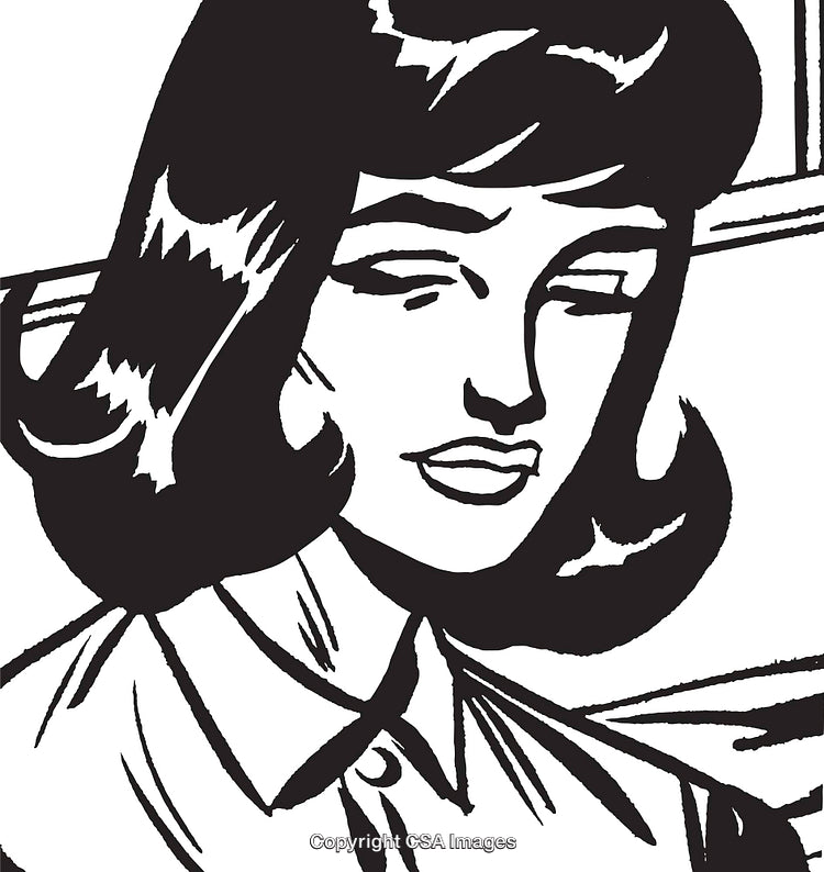 Stylized Retro Portrait of a Woman In Black and White Art Style