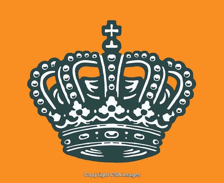 Intricate Crown Illustration on Bold Orange Background in Detailed Line Art