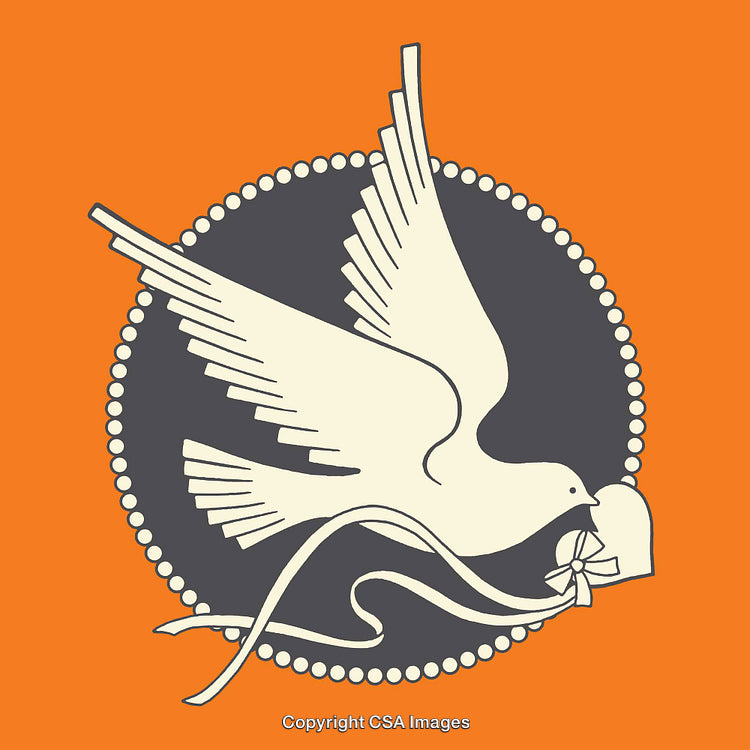 Illustration of a Dove Holding a Ribbon in Vintage Style