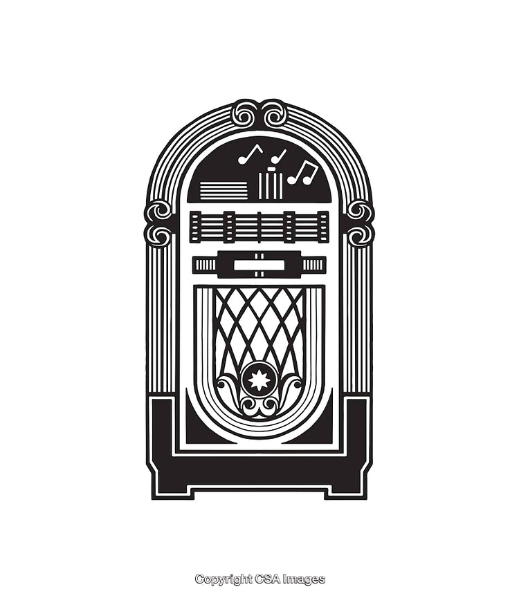 Retro Black And White Line Art Jukebox Illustration