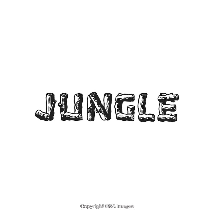 Jungle Text Design Featuring Wooden Letters in Monochrome Style