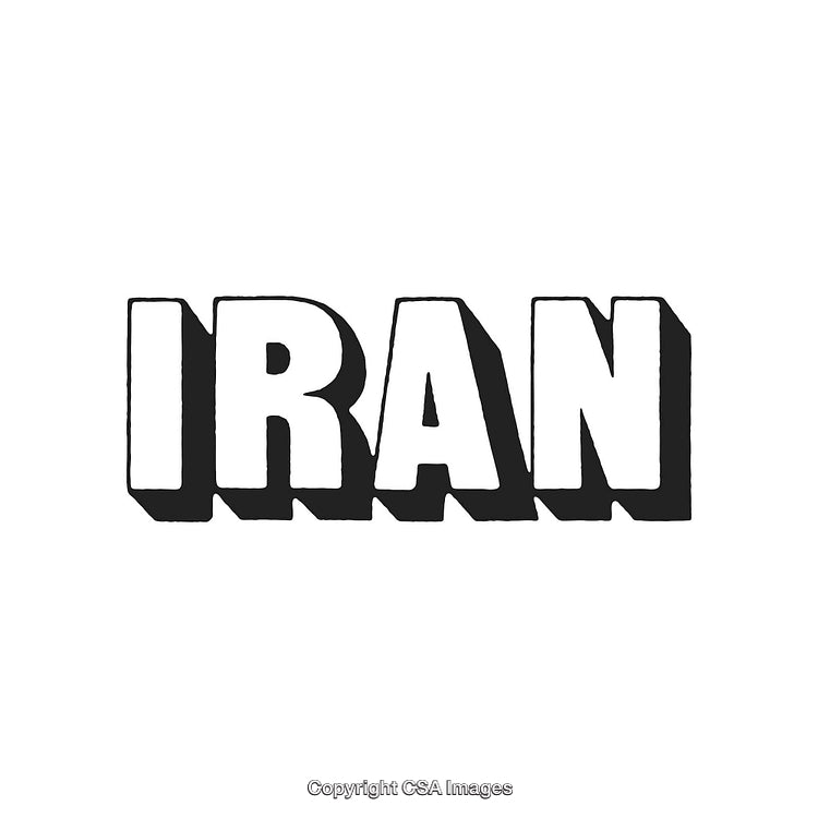 Bold Black and White Iran Text Graphic With Shadowed Styling