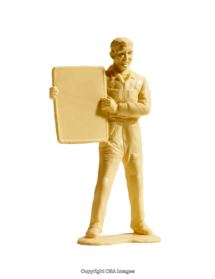 Plastic Figure Holding Board Isolated on White Background