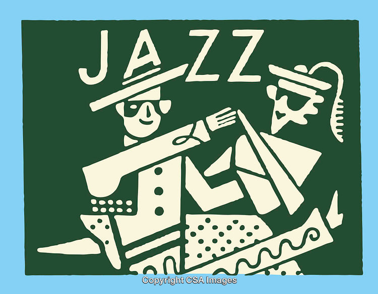 Retro Jazz Musician Illustration with Abstract Artistic Line Patterns