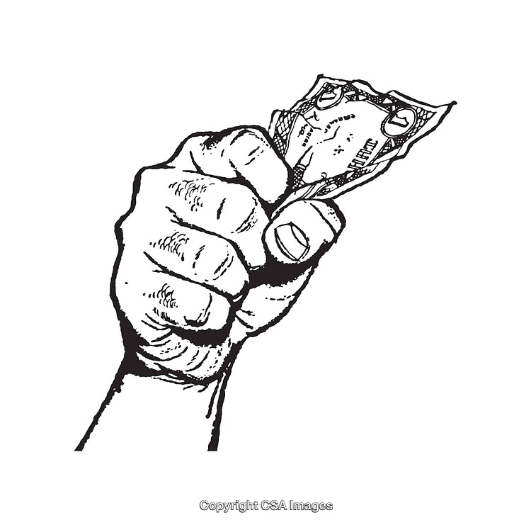 Black and White Line Art of a Hand Clutching Money