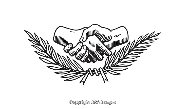 Handshake Line Art Illustration With Peaceful Laurel Design