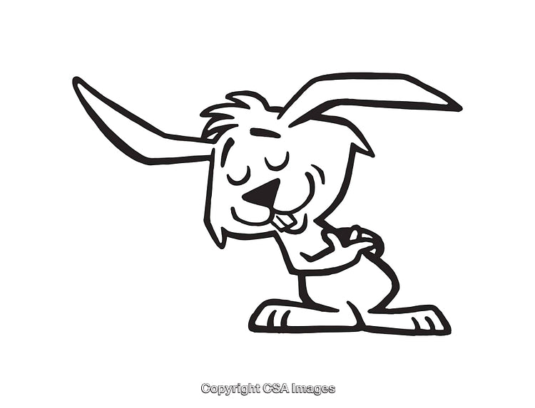 Adorable Cartoon Bunny Expressing Joy in Black and White Line Art