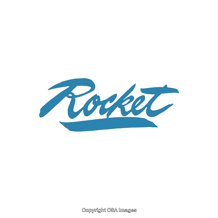 Handwritten Blue Rocket Word Art on White Background for Creative Display