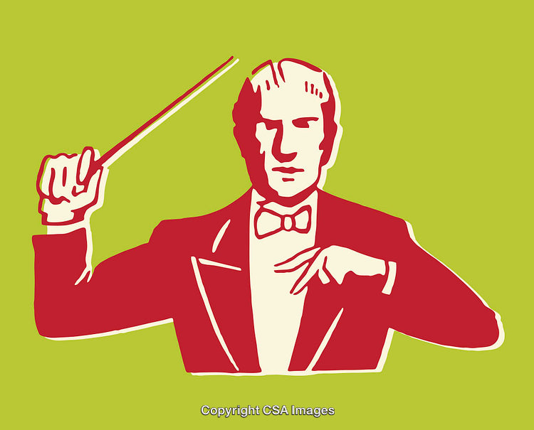 Illustration of an Orchestra Conductor in Vibrant Colorful Line Art Style