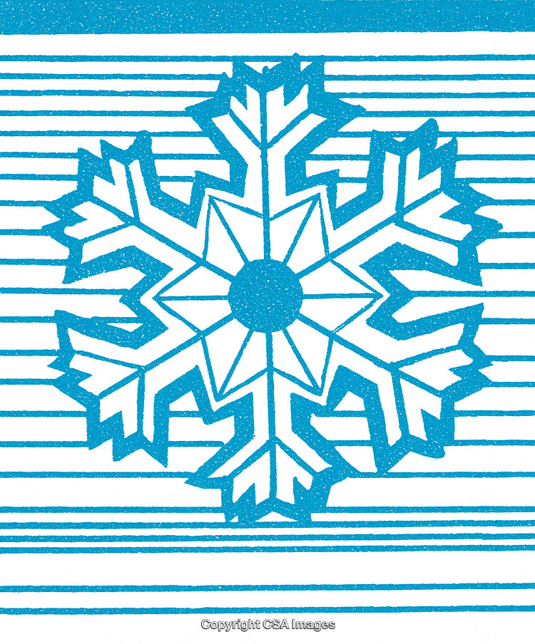 Stylized Blue Snowflake Design on Striped Background for Winter Decor