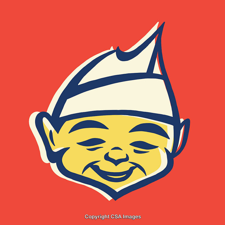 Whimsical Smiling Cartoon Character Illustration on Red Background