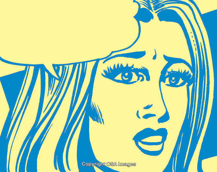 Pop Art Style Illustration of Surprised Woman with Empty Speech Bubble