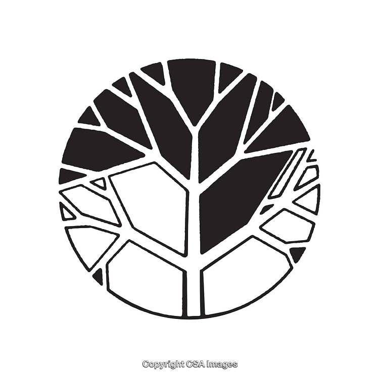 Abstract Circular Black And White Line Art Illustration With Geometric Tree Design