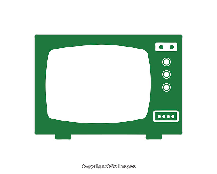 Green Icon of a Retro Television Set with Buttons and Screen