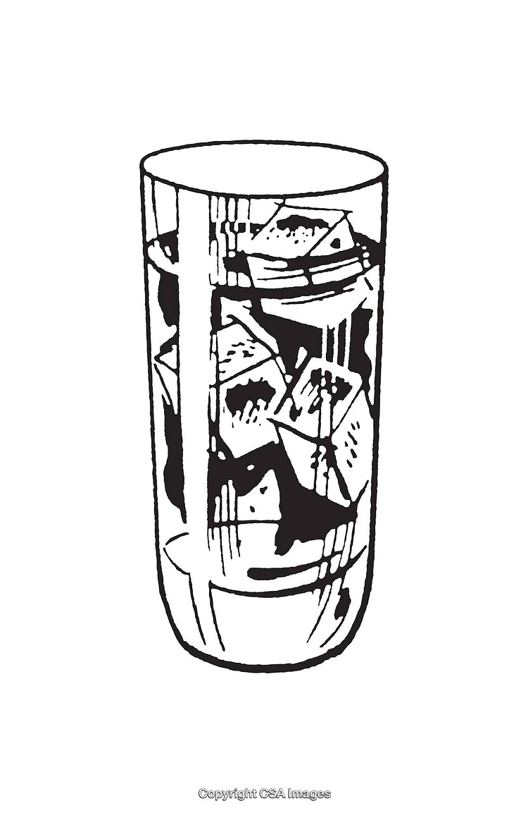 Black and White Line Art of a Glass with Ice Cubes