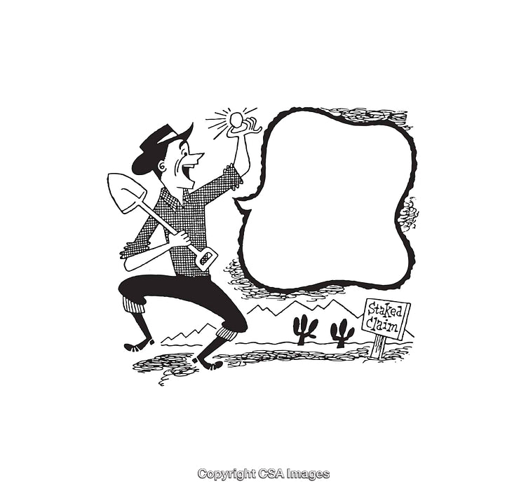 Black And White Retro Gold Miner Illustration With Blank Text Area