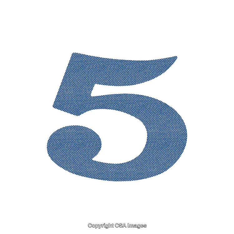 Blue Number Five Displayed with Dot Matrix Effect on White Background