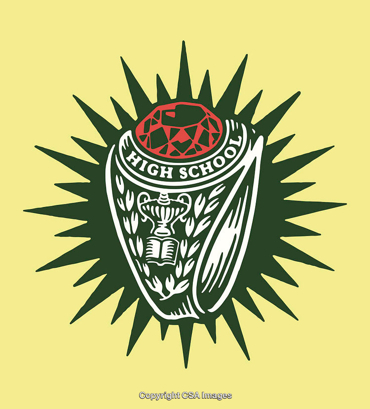 Illustrated High School Ring Emphasizing Achievement and Graduation