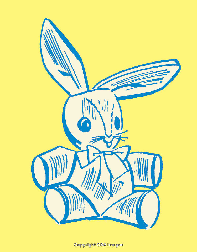 Vintage Styled Color Line Art Illustration of a Rabbit in a Suit
