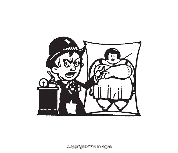 Black and White Illustration of a Presenter Explaining Concepts