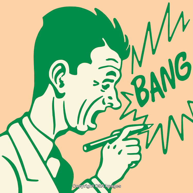 Pop Art Style Illustration of Man Reacting to Explosive Bang Noise