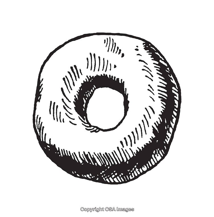 Vintage Black And White Illustration of a Donut in Line Art Style