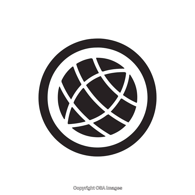 Simple Black and White Globe Icon Representing Connectivity and Globalization