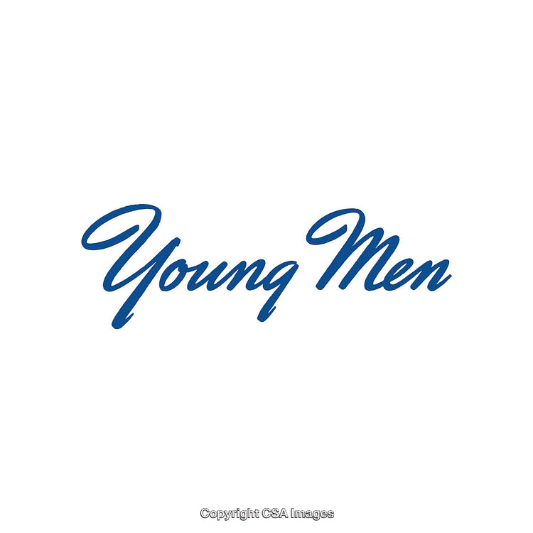 Elegant Blue Script Text Featuring 'Young Men' on White Background