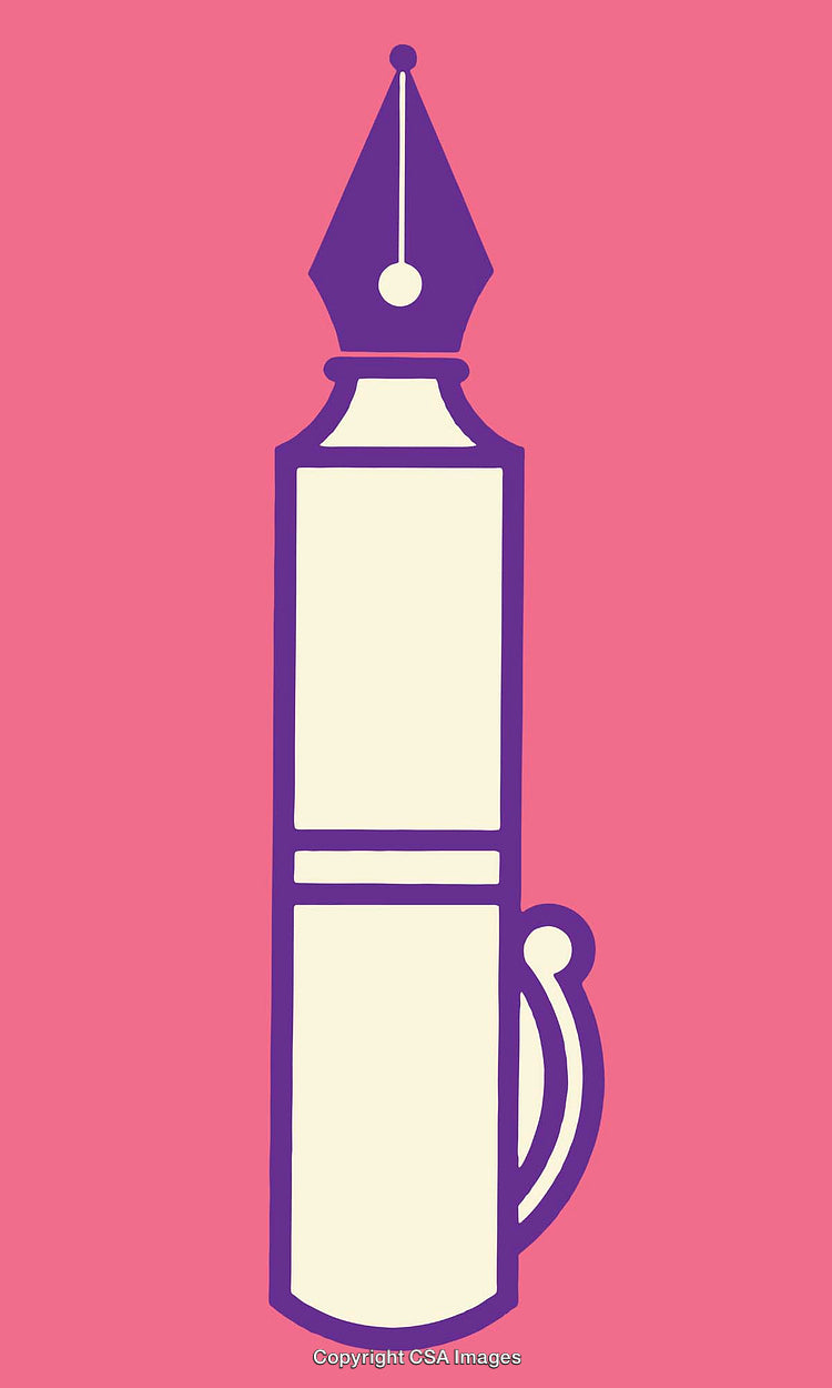 Minimal Line Art of a Stylish Fountain Pen in Vibrant Colors