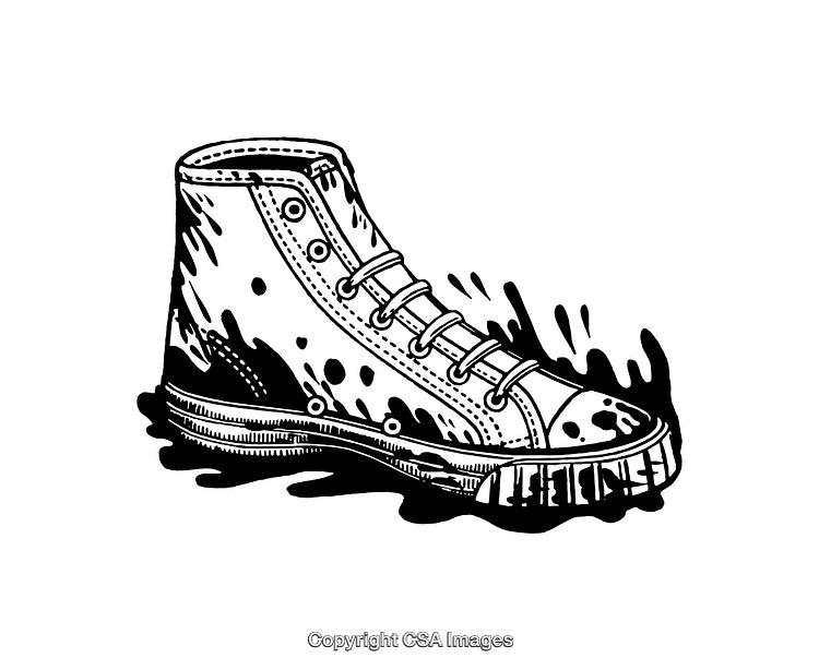Black and White High-Top Sneaker Line Art Illustration