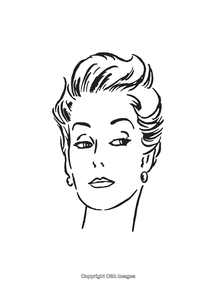 Illustration of a Woman's Portrait in Black and White Line Art