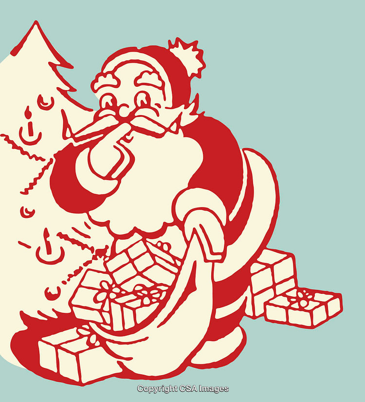 Retro Santa Claus Illustration With Gifts and Festive Holiday Theme