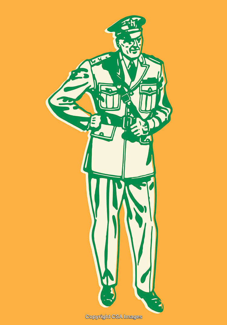 Vintage Line Art Illustration of a Military Officer in Uniform