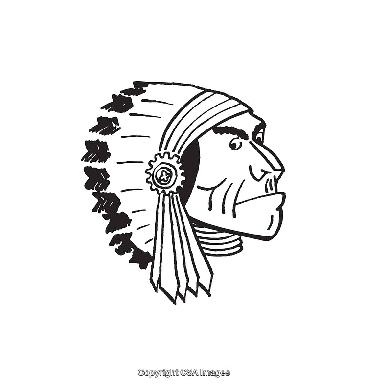 Hand-Drawn Line Art of Tribal Figure with Feathered Headgear