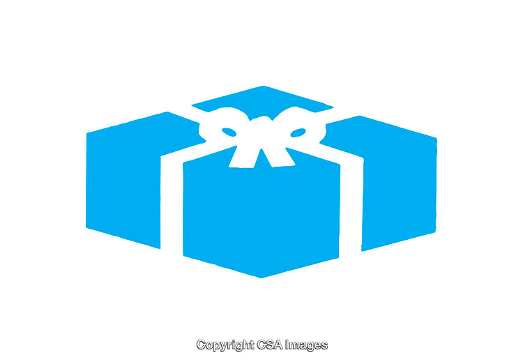 Blue Gift Box Icon with Ribbon on White Background