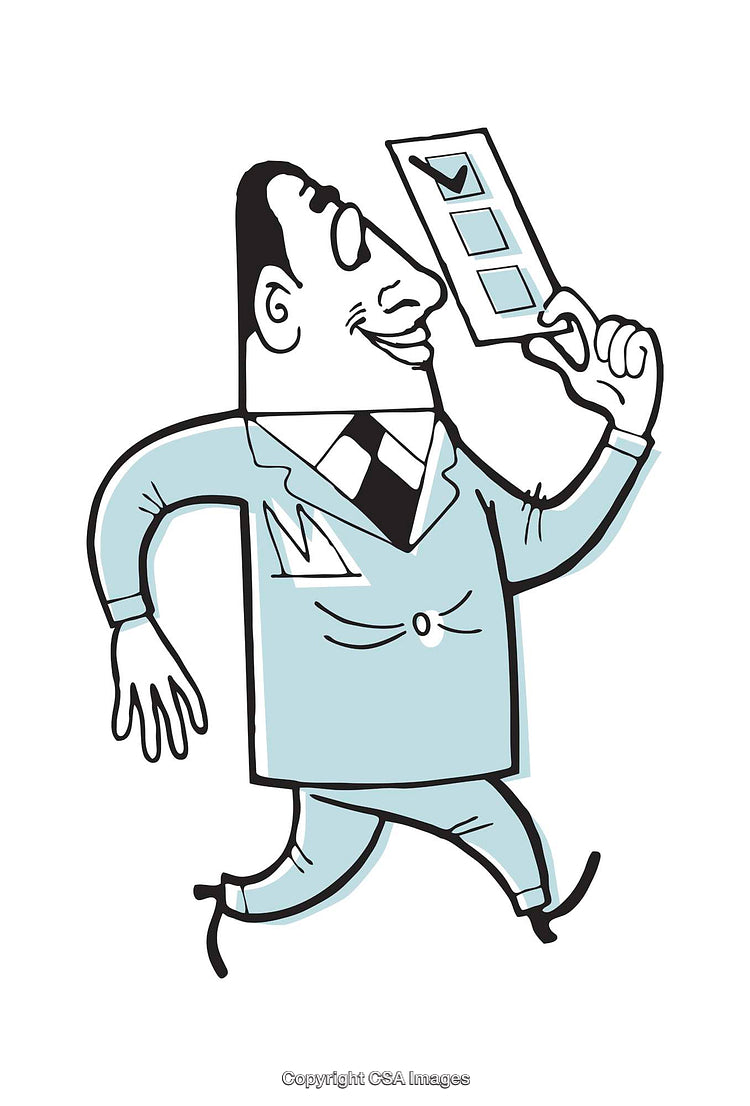 Cartoon Businessman Holding a Completed Checklist in a Cheerful Mood