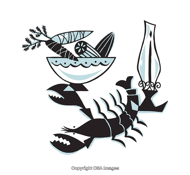 Artistic Illustration Featuring Seafood and Vegetables in Abstract Style
