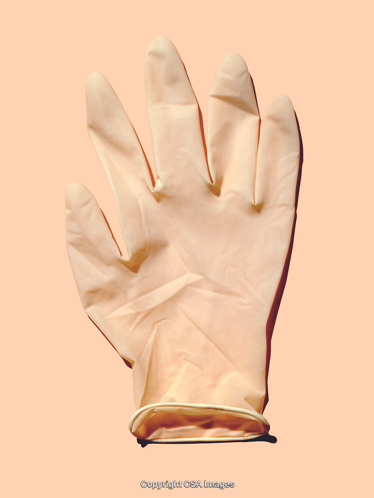 Beige Protective Latex Glove Isolated on Stylish Pastel Background